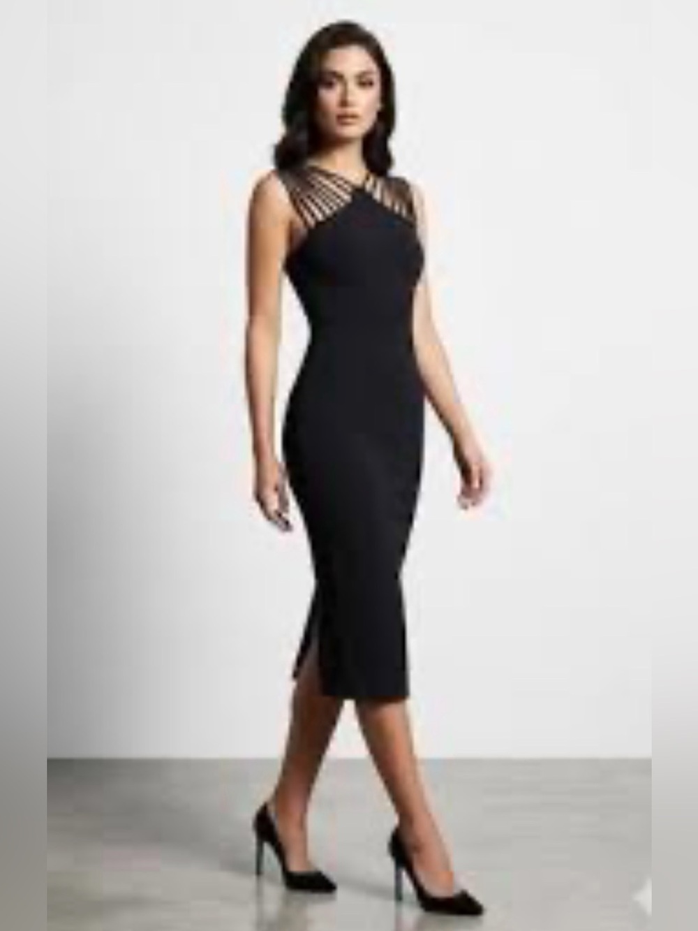 DRESS THE POPULATION Gwen Midi Dress Strappy Black S